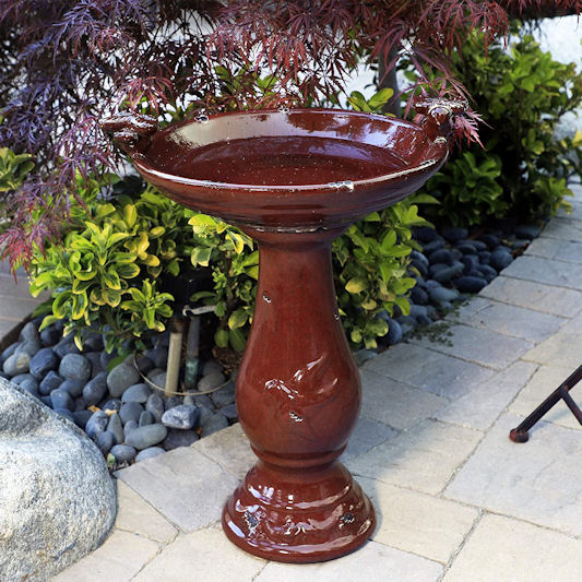 Alpine Antique Ceramic Bird Bath, Brown