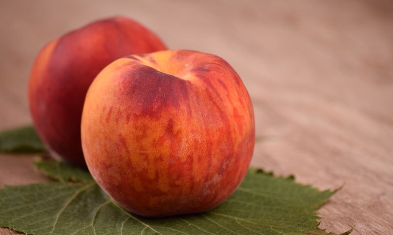 Nectarines prepared for use by garden birds, sitting on wooden surface