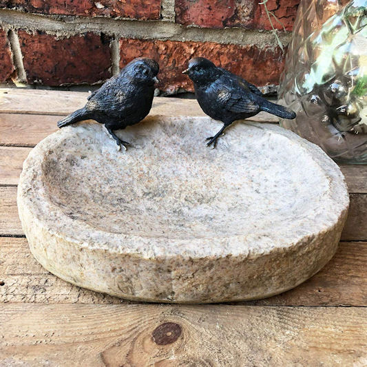 Darthome Stone Bird Bath Bowl with Ornamental Birds