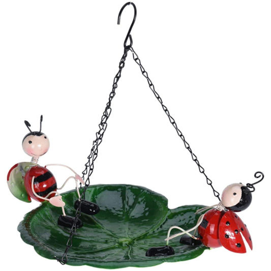 Excellent Housewares Lady Bird Leaf Hanging Bird Bath