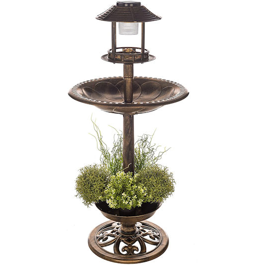 Fineway Bronze Effect Solar Bird Bath with Planter