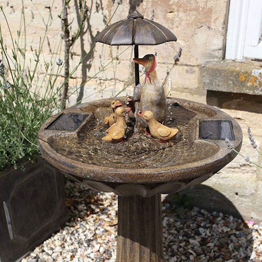 Garden Mile Duck Family Solar Fountain Bird Bath