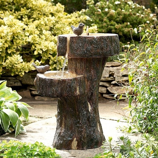 Scotts Of Stow Tree Trunk Solar Fountain Bird Bath