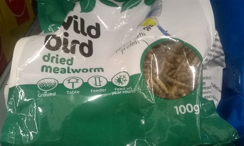 My sneaky picture of ASDA wild bird dried mealworms bag on shelf